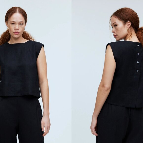 MADEWELL 100% linen Bateau Neck Tank in true black (L) - Picture 1 of 16